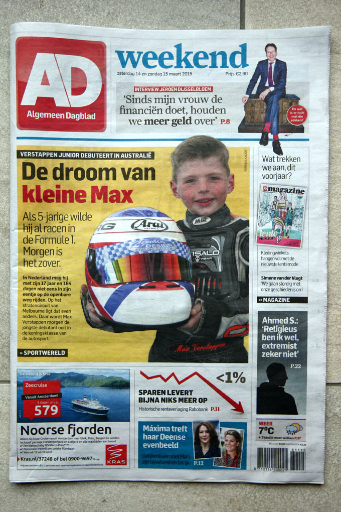 Max Verstappen Algemeen Dagblad vijf jaar van karting tot Formule 1/coverfoto by Bas Kaligis
